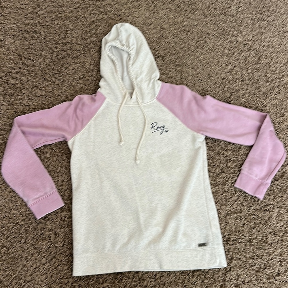Roxy pink/cream hoodie with back graphic size medium